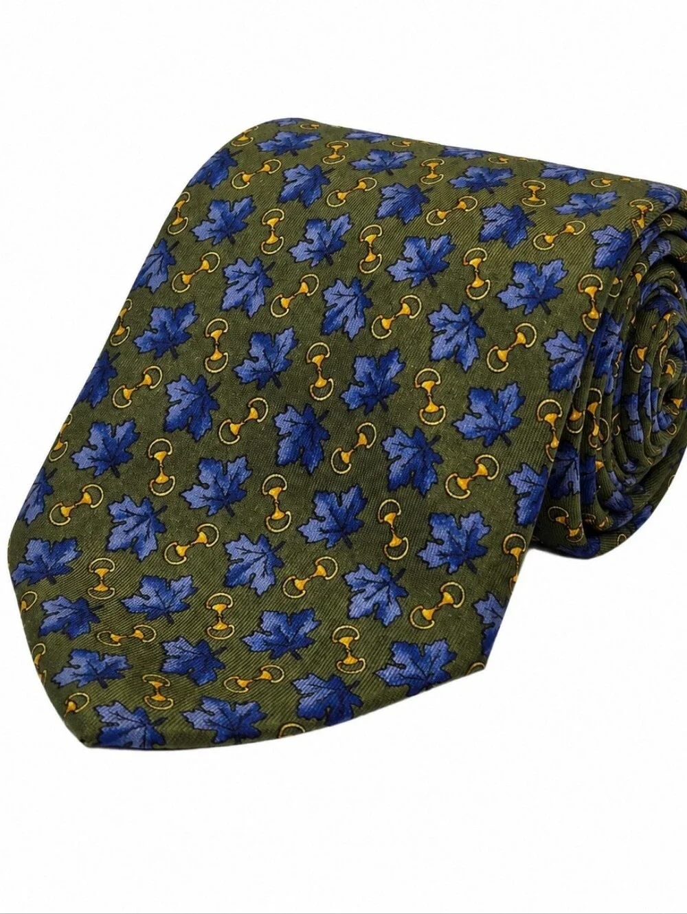 Roxy Italy 100% Silk Blue Maple Leaf Horse Bit Tie